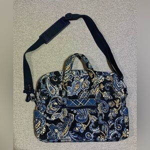 Vera Bradley Laptop Messenger Bag Windsor Navy Blue Paisley Pattern